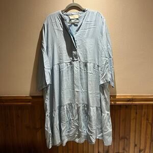Reistor Tiered Shift Dress Sz 3XL 100% Tencel Comfort Flowy Long Sleeve Casual